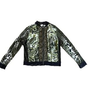 Jaipur Y2K Mixed Media Top Medium Lace Animal Print Long Sleeves Sheer Full Zip